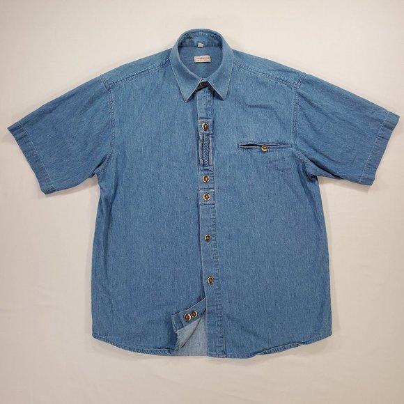 Landhaus C&A Naturally Shirt Mens Medium Blue Denim Classic Fit Button Up Casual - Picture 1 of 15